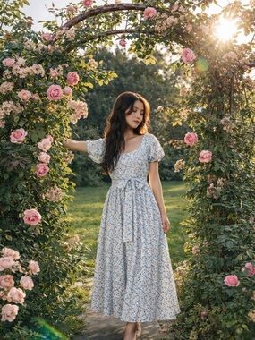 LOVESHACKFANCY CottageCore Floral Maxi Dress | Cotton Coquette Feminine 0/XS